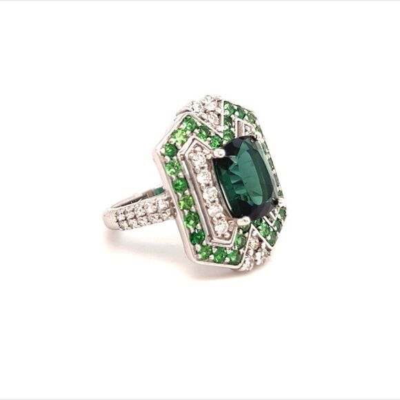 Tourmaline Tsavorite Diamond Ring Size 6.25 14kGold 5.55TCW GIA Certified 215422 - Picture 6 of 10